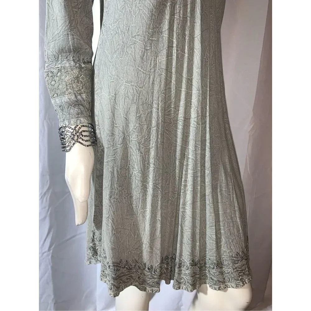 NWT VENUS IMPORTS EMBROIDERED‎ SAGE GREEN RAYON DRESS S/M - Picture 3 of 10